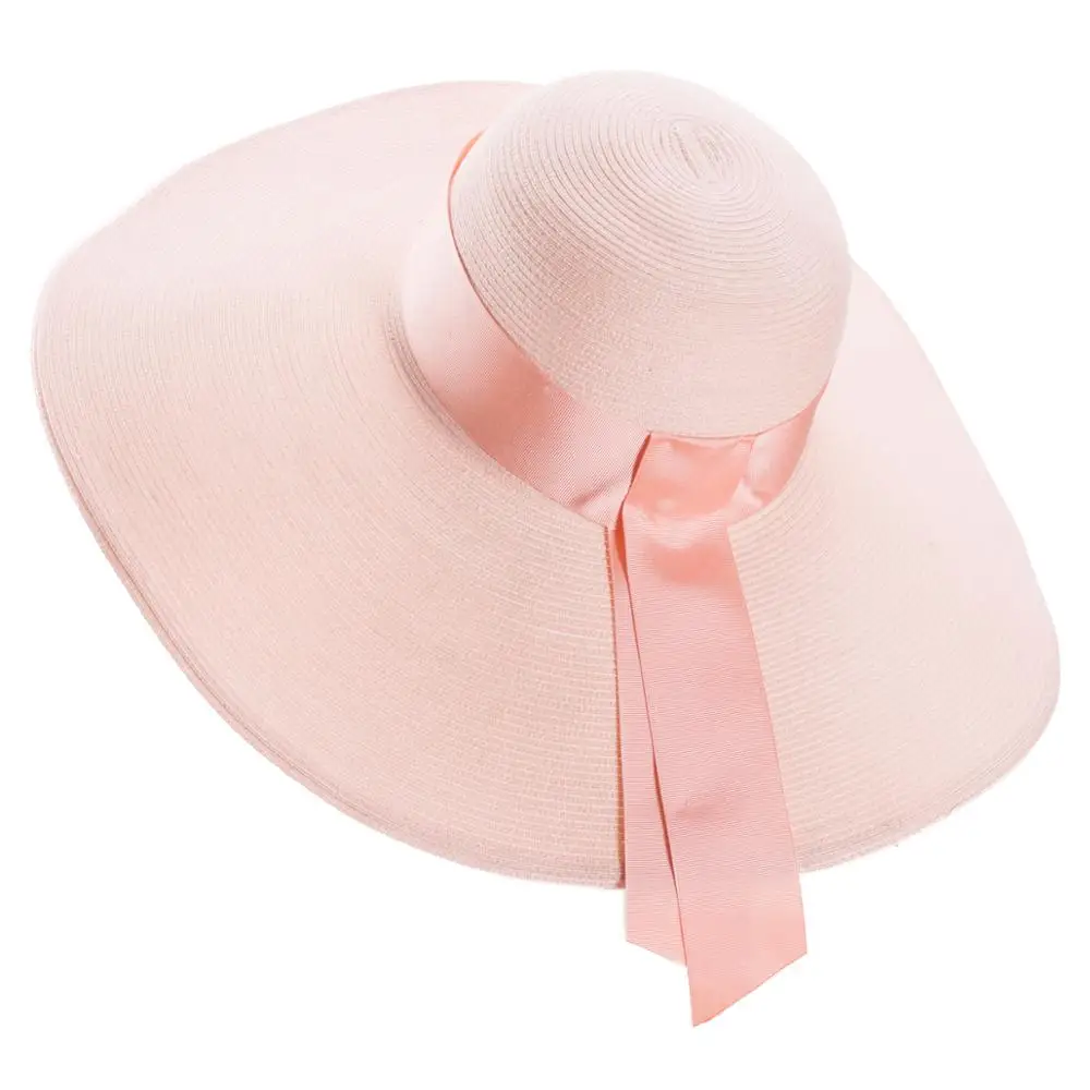 

Lawliet Pink Womens Linen Straw Wide Brim Kentucky Derby Beach Sun Bow Floppy Church Hat A592