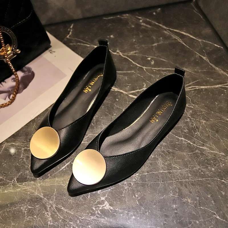 

Fashion Metal Round Buckle Women Shoes Slip on Shallow Flat Shoes Woman Pointed Toe New Summer Spring Plus Size Casual Shoes