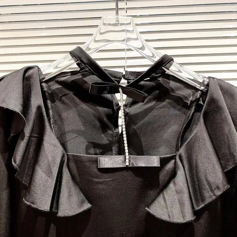 

2021 Spring Autumn Women Blouse New Bowknot Crystal Ruffles Female Tops Long Sleeve Shirt Blusas De Mujer White Black Camisas