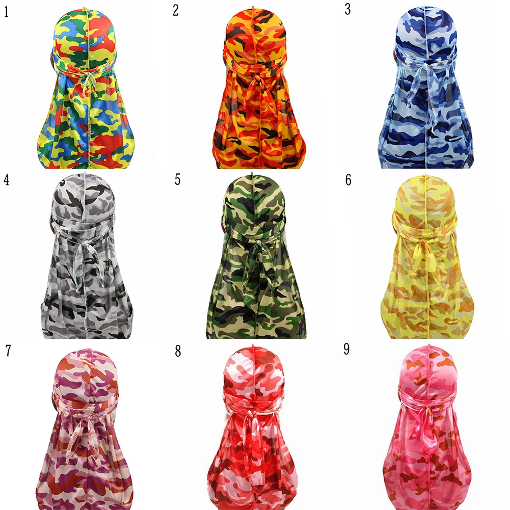 

2020 шелковые головные уборы Durag, бандейские камуфляжные мужские шелковистые прочные сумки, тюрбан, аксессуары для волос с рисунком, пиратска...
