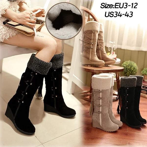 Модные зимние сапоги женские до колена теплая женская обувь с хлопковой