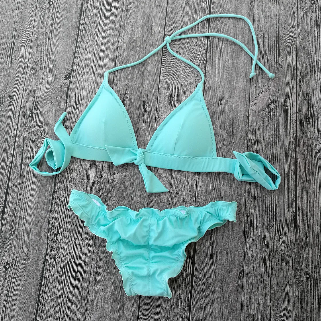 Треугольное бикини для женщин 2020 сексуальный голубой купальник дизайнерский