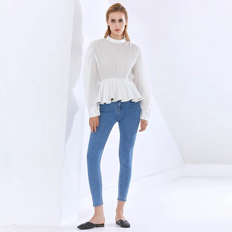 

TWOTWINSTYLE Elegant Tunic Shirt For Women Stand Collar Long Sleeve Solid Blouse Female 2020 Autumn Fashion New Clothing Fall