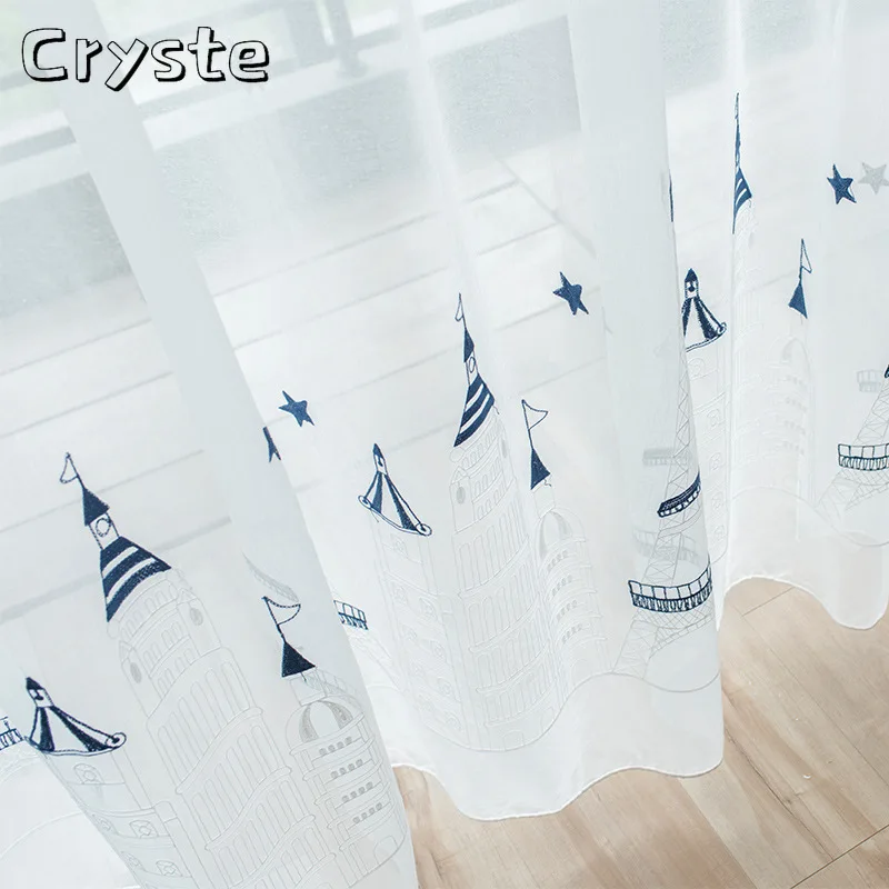 

Mediterranean Style Curtains Children's Room Boys Cartoon Transparent Partition Curtains for Living Dining Room Bedroom