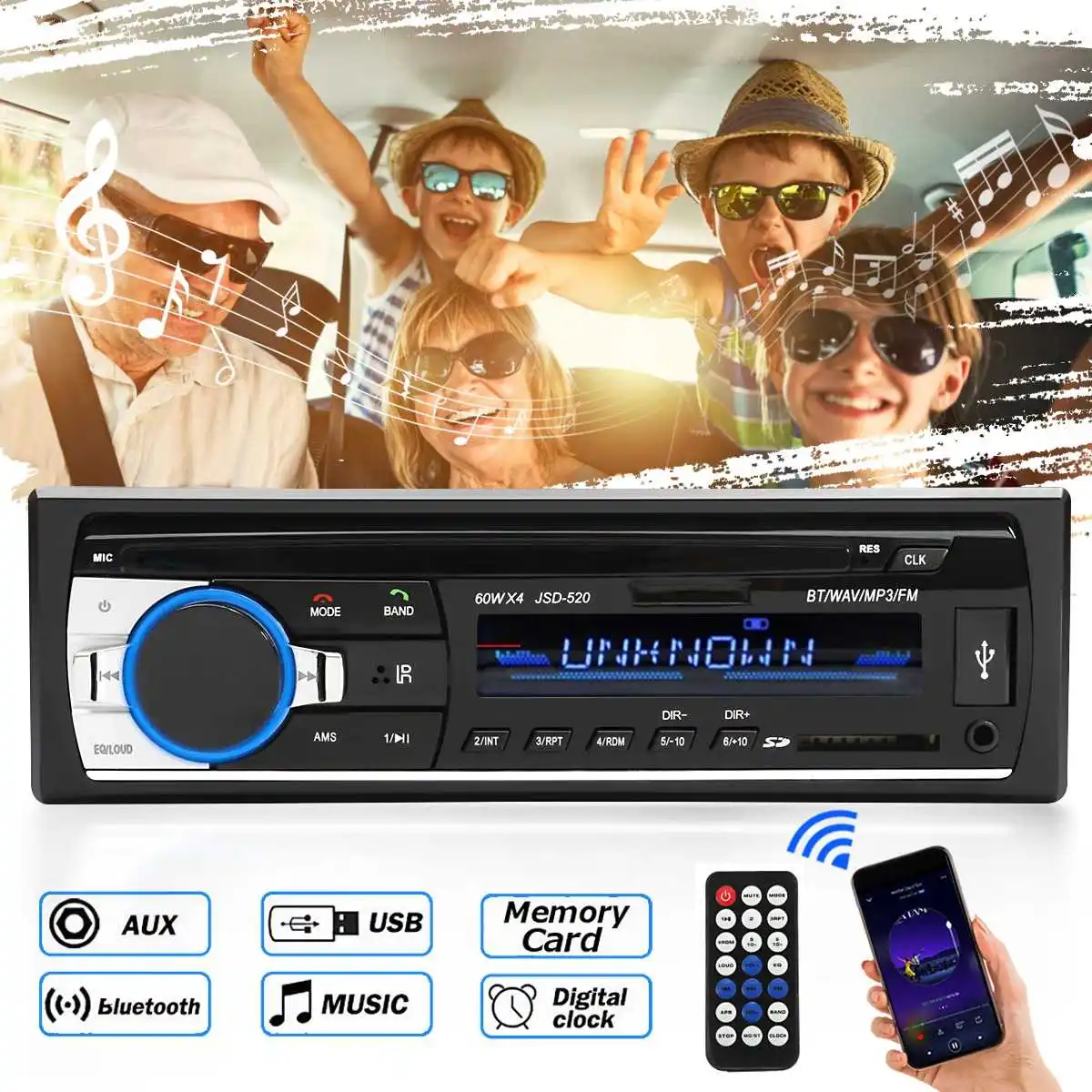 

24v Car Stereo Audio bluetooth 1 din Car MP3 Multimedia Player USB MP3 FM Radio Player JSD-520 with Remote Control