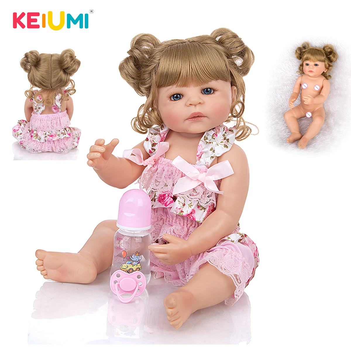 

KEIUMI Lifelike 22 Inch Reborn Baby Doll Whole Silicone Realistic Princess Newborn Girl Doll Toy For Kid Birthday Gift Gold Hair