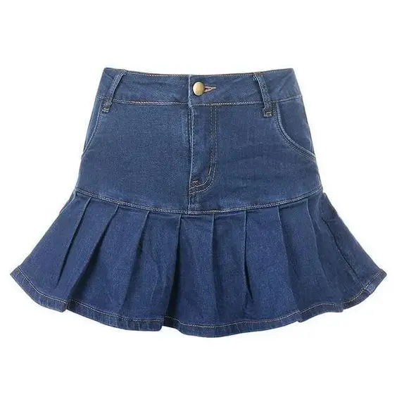 

Women Jeans Skirts High Waist Pleated Zipper Mini Skirts Summer Streetwear Bottom Y2K Skinny Blue Sexy Gothic Black Denim Skirt