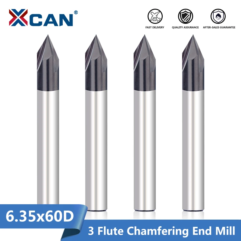 

XCAN Chamfer Mill 3 Flute 60 Degrees Milling Cutter CNC Router Bit 1/4" Shank Carbide Endmills CNC Cutter Chamfering Tool