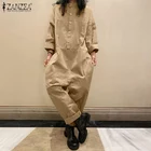 Повседневный длинный комбинезон, свободные однотонные Комбинезоны на пуговицах ZANZEA, женские винтажные комбинезоны с длинным рукавом и шаговым швом, Осенние Комбинезоны большого размера