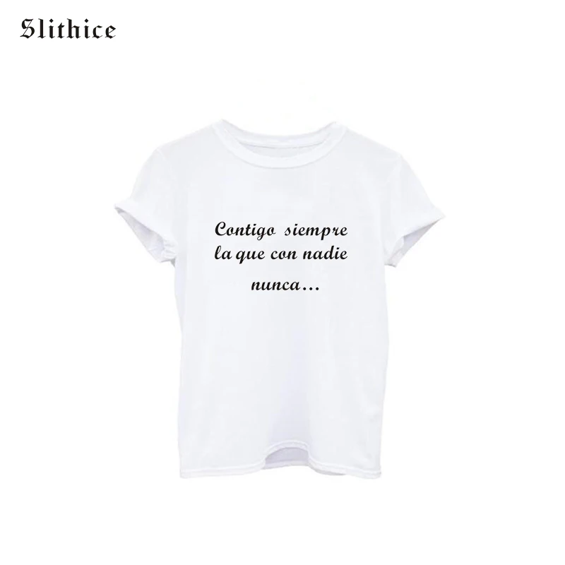 

Fashion Summer T-shirts Women Short Sleeve Si tu dices miau Spanish Letter Print Casual Design female t shirt tops tees White