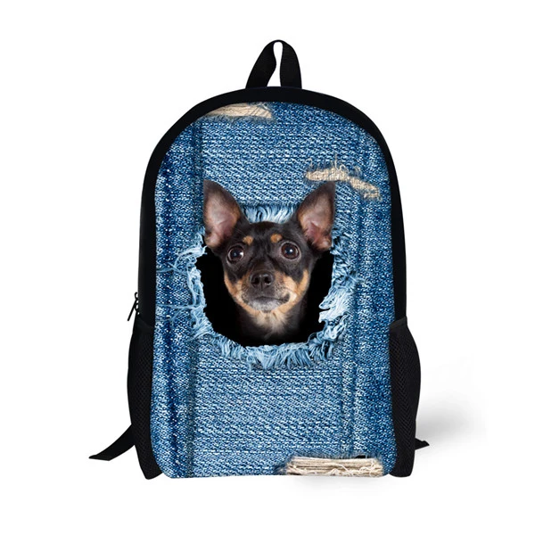 

Cute Pet Dog Cat 3D Printing Backpacks for Teenage Girls Funny Puppies Children Back Packs Blue Jeans Women Bagpack