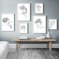 abstract line lady head flowers nordic posters and prints wall art canvas painting wall pictures for living home bed room decor