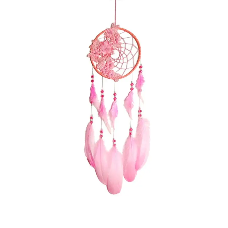

Handmade Dream Catcher Net With Feathers Flower Wind Chime Wall Hanging Ornament Dreamcatcher Bell Home Car Decoration Craft