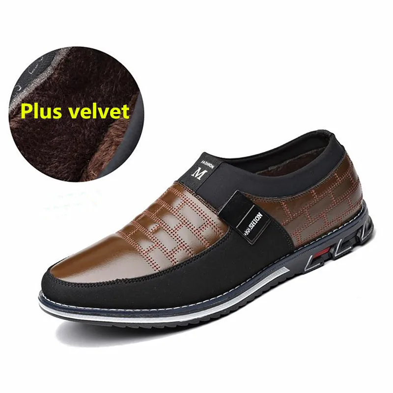 Brown(Plus Velvet) Большие размеры 38-46; Новинка года; мужская повседневная обувь из натуральной кожи; Брендовые мужские лоферы; мокасины; дышащая обувь для вождения без застежки; Цвет Черный - Цвет: Brown(Plus Velvet)