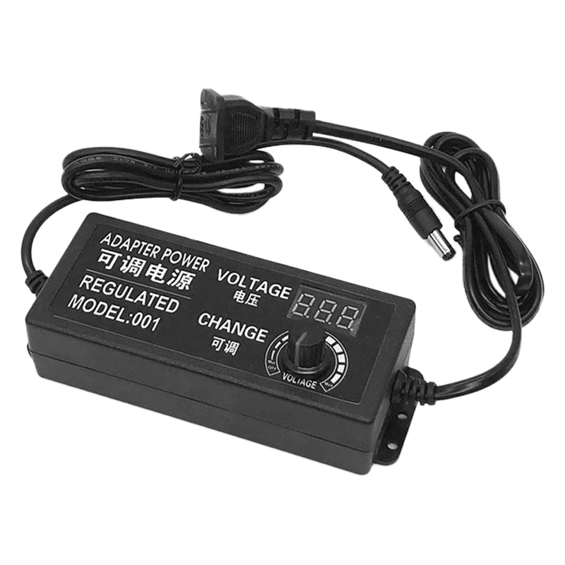 

48W 3-24V 2A 100-240V 50-60Hz Adjustable Adapter with Display Screen of Voltage DC 5.5X2.5/2.1mm Power Supply (EU Plug)