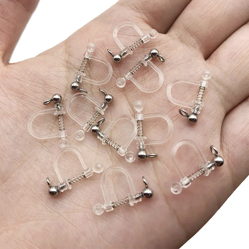 Silver 10pcs WIWI 10 шт. 17*11 мм невидимые прозрачные Пружинные не проколы уши серьга в виде клипсы для мужчин и женщин с отверстиями ручной работы DIY ювелирные изделия - Окраска металла: Silver 10pcs