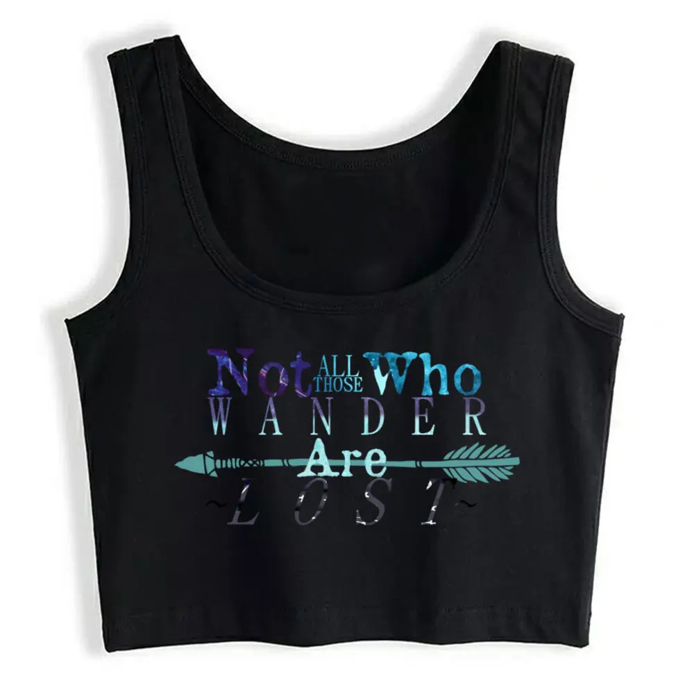 

Crop Top Not All Those Who Wander Cool Black Cotton Y2k Tops Womens Tops blusas mujer de moda 2021 verano Gym Tank Top Women