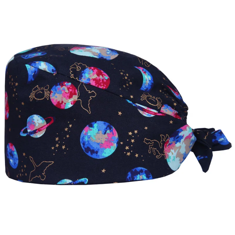 Surgical Cap 3 Sky Stars Surgical Caps Nurse Scrub Hat Cotton Tieback with Sweatband Hospital OR Veterinary Surgeon Work Skull Hats - Цвет: Surgical Cap 3