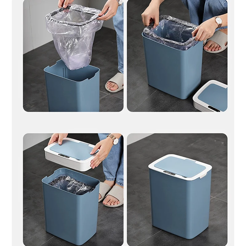 

Automatic Sensor Dustbin Smart Sensor Trash Can Induction Waste Bin Eco-Friendly Dustbin Household Trash Bin 14L-Blue