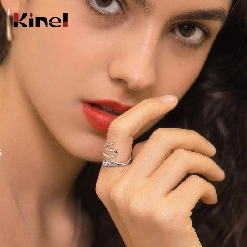 

Kine Jewelry 100% 925 Sterling Silver Winding Serpentine Animal Rings Women Adjustable Punk Hiphop Rock Silver Ring 925 New