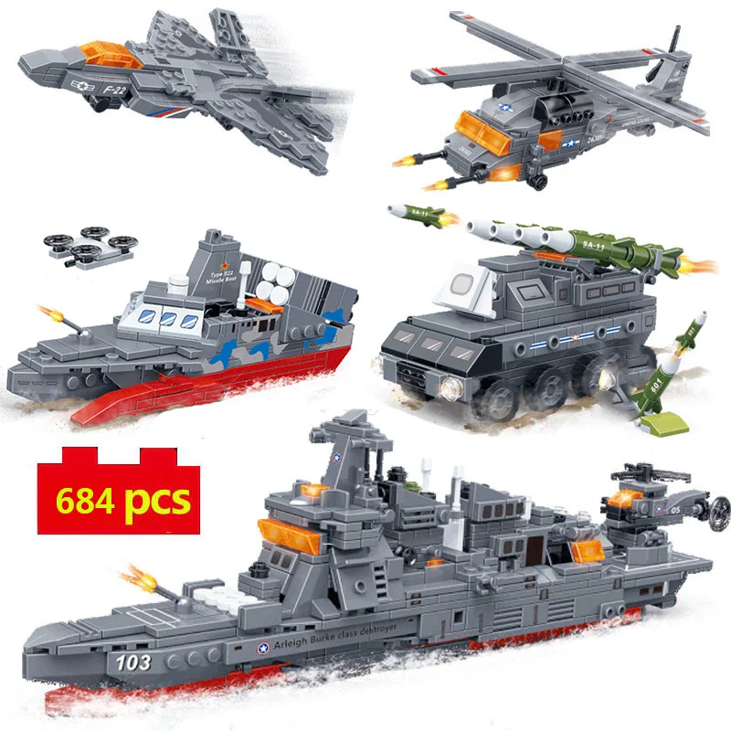 

Military Series 4-in-1 U.S. Navy Modern Warship Sailor soldier Figures DIY Model Building Blocks Bricks Toys Gifts