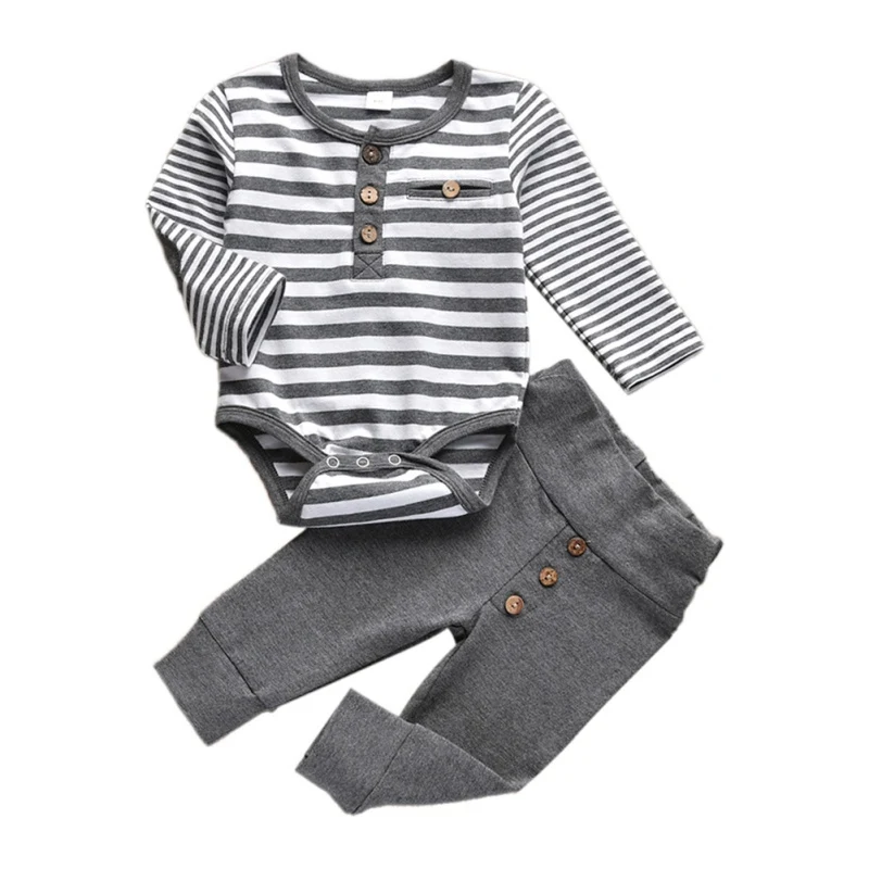 

Spring Baby Boy Girl Clothes New Born Baby Clthes 2PCs Infant Long Sleeve Striped Pattern Romper Tops Trousers Outfits
