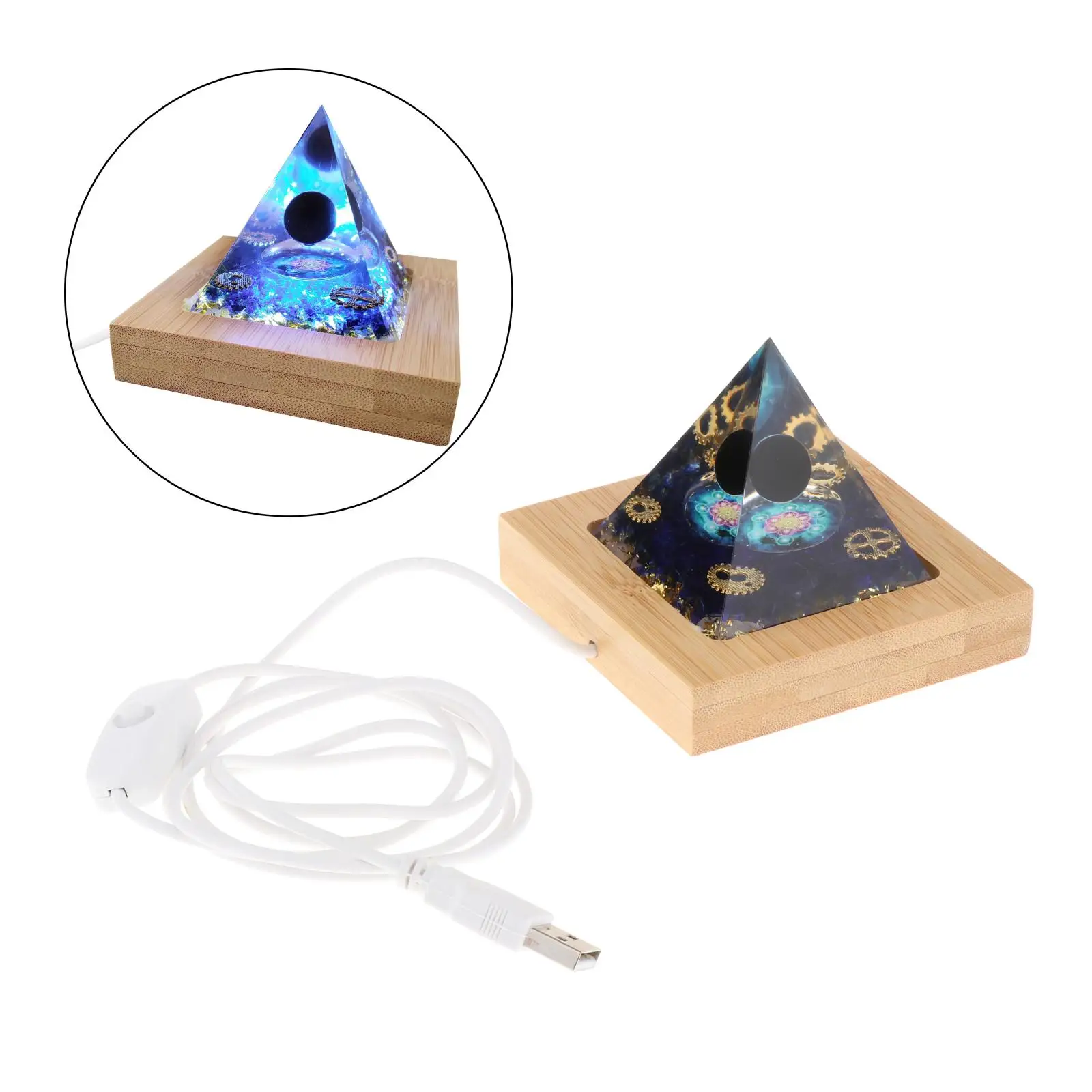 Большой Orgone Пирамида w/светодиодный светильник с деревянной основой украшением в