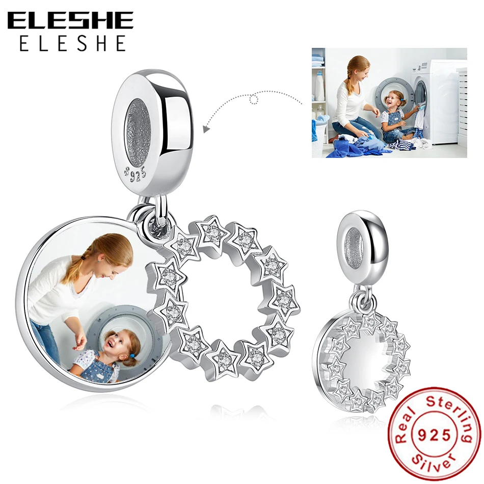 ELESHE 100% 925 Sterling Silver Inspirational Stars Dangle Charms Fit Original Bracelets for Women Customize Photo DIY Jewelry | Украшения