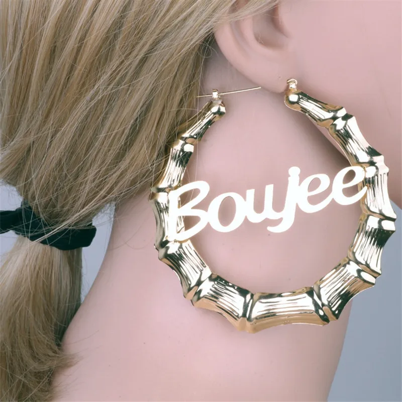 HIYONG настраиваемые именные серьги бамбуковый стиль на заказ серьги-кольца с