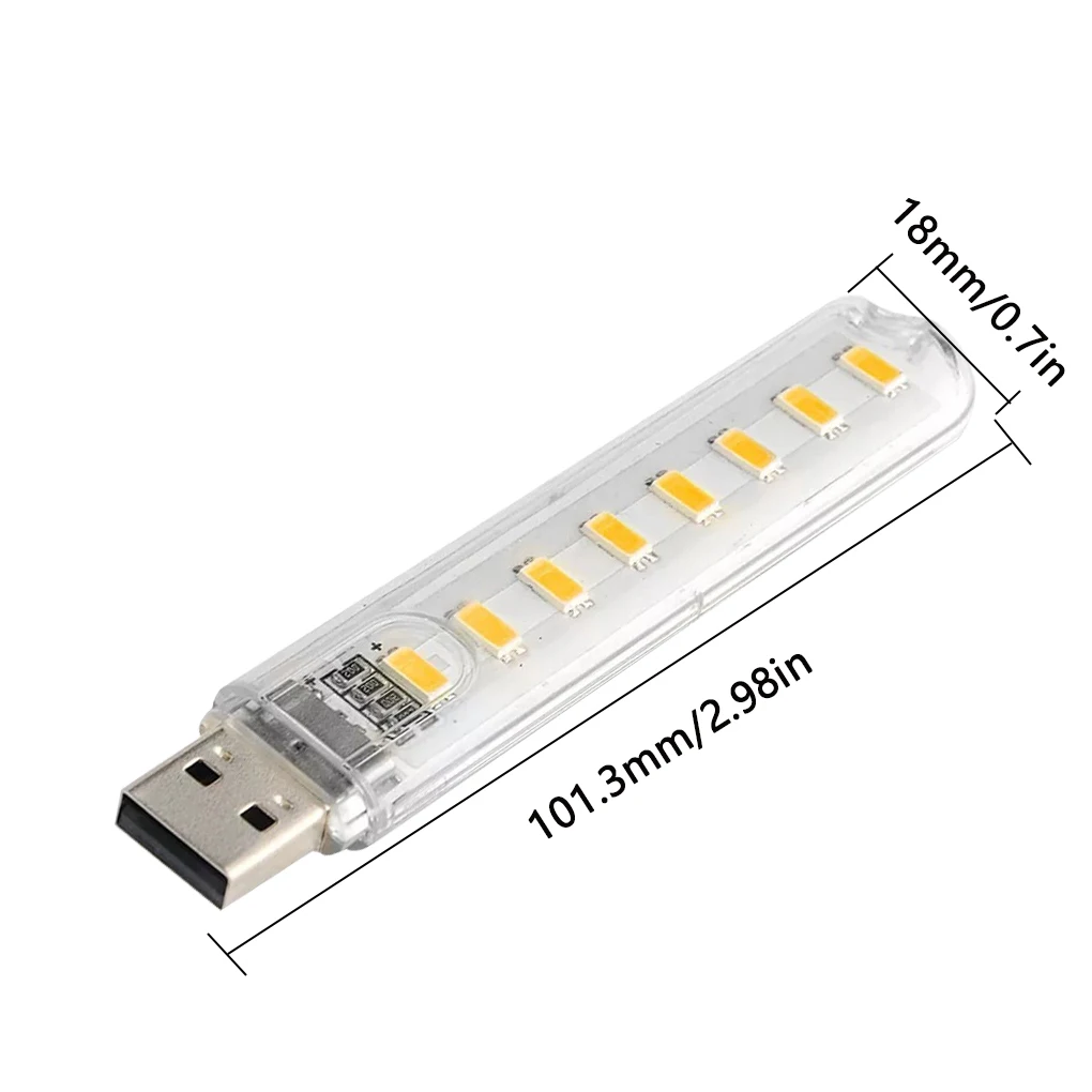 8 Lamps Beads Mini USB Night Light Portable Light 3000K 7000K Transparent USB Illumination Lamp for Computer Laptop Charger