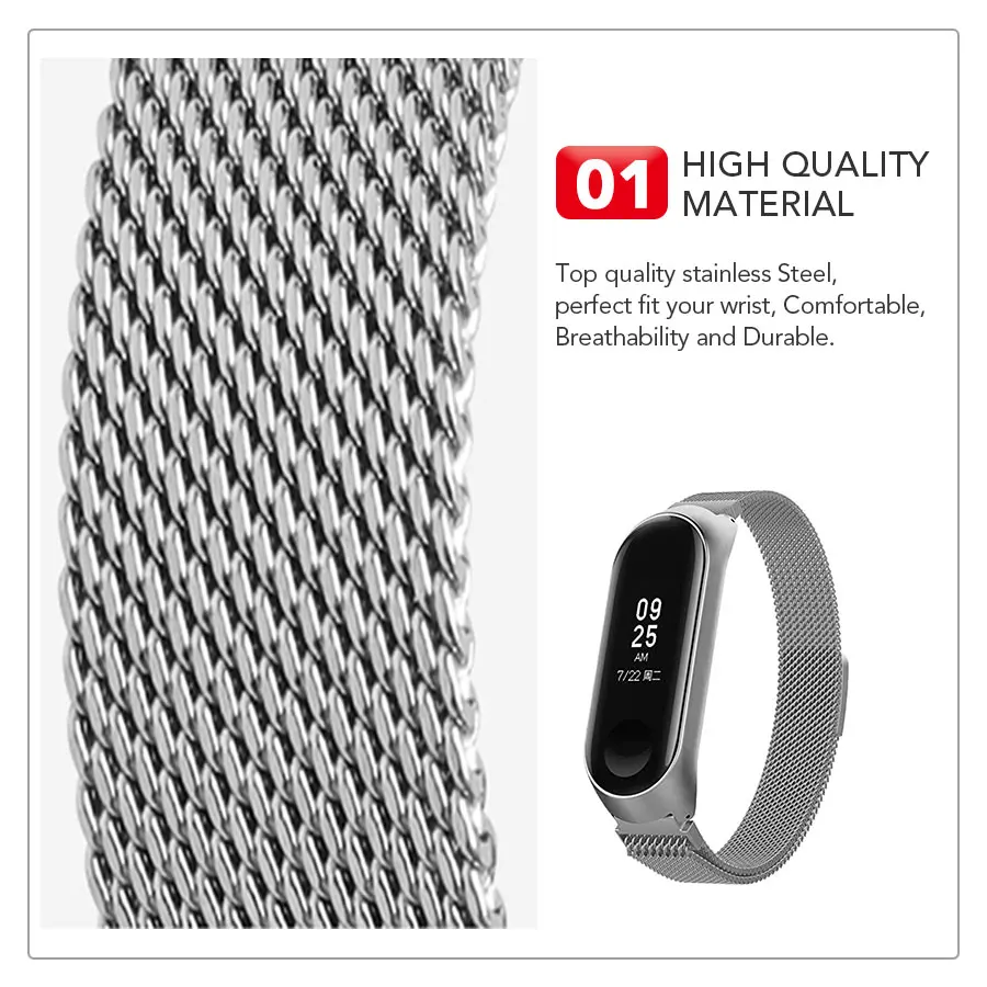 Ремешок Mi Band 4 Milanese для Xiaomi 3 2 нержавеющая сталь браслеты сменные ремешки