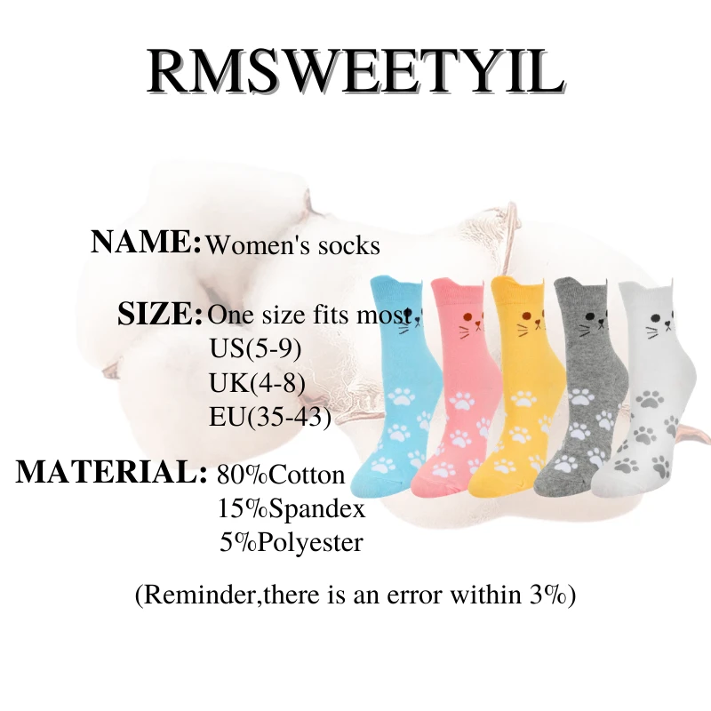 

RMSWEETYIL Cute Cat Paw Socks for Women Kawaii Fun Animal Print Novelty Crazy Funny Pattern Ladies Girls Casual Cotton Crew Sock