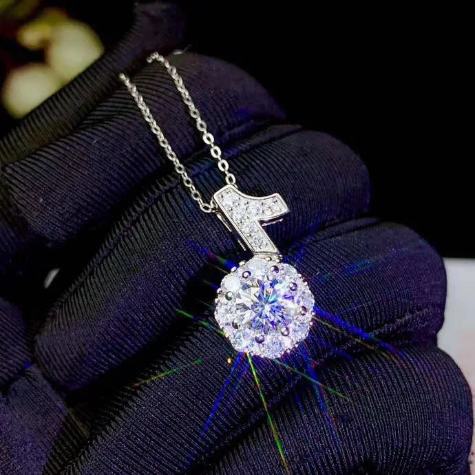 Круглые серебряные подвески Moissanite, 1 CT D VVS, роскошные Подвески Moissanite Weding для женщин