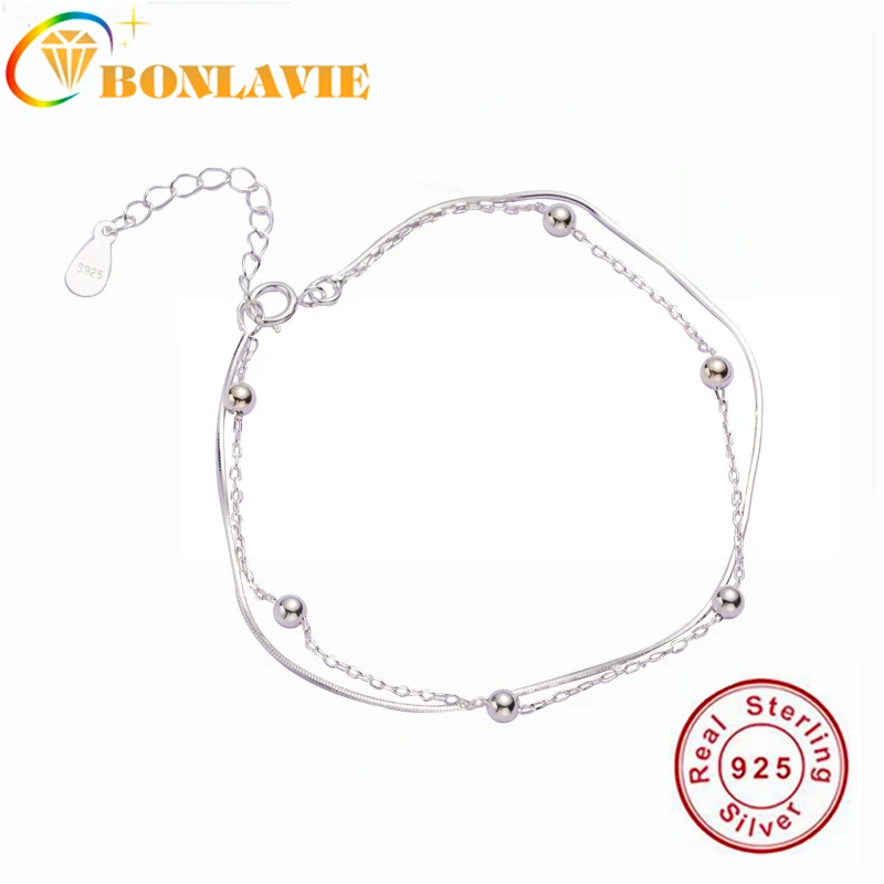 Женский браслет из серебра 925 пробы с двумя бусинами | Украшения и аксессуары