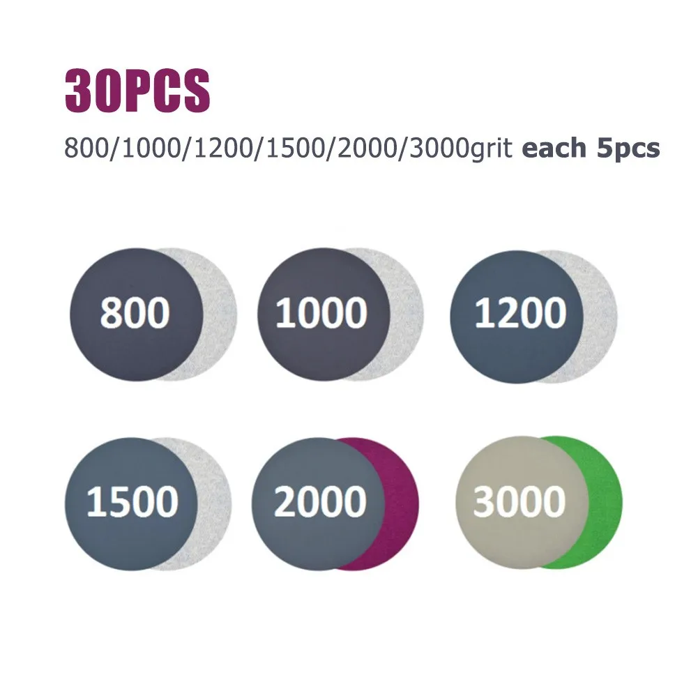 

30 шт., круглые шлифовальные диски, 800, 1000, 1200, 1500, 2000