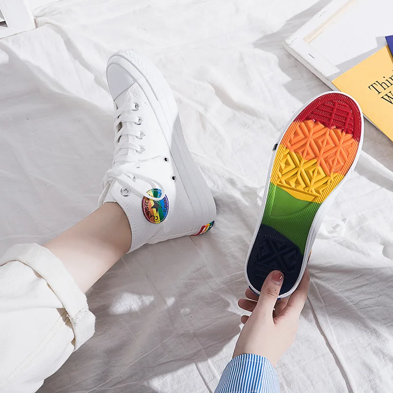 

Women's Shoes High Help Rainbow Canvas Shoes Fairy HyunA Wind Students Casual Shoes Small White Shoes Board Shoes