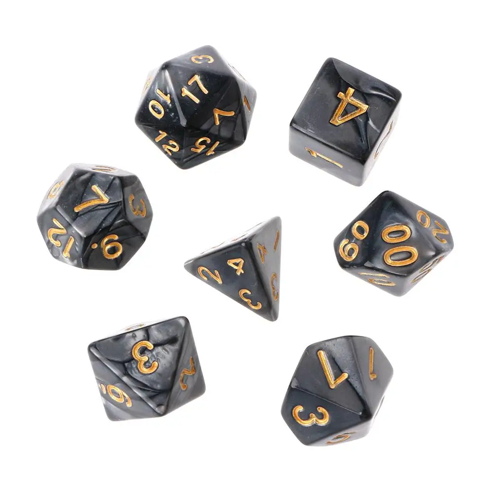 BK 7 шт. многогранные кости золотые цифры для Дракона Pathfinder D20 D12 2xD10 D8 D6 D4 - Цвет: BK