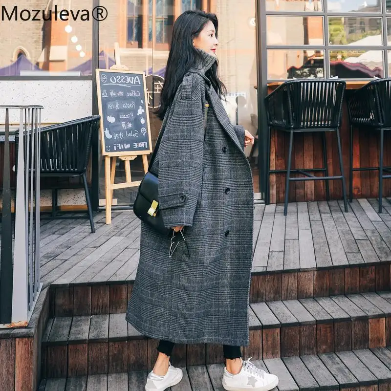 

Mozuleva 2020 Autumn Winter Over-the-knee Chic Woolen Cloth Coat Turn-down Collar Coats and Jacket Women Double Breasted Coat