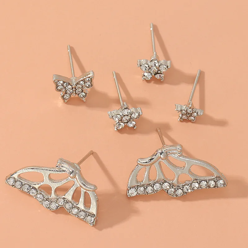 

Sweet Rhinestone Butterfly Earrings Cute Delicate Five Pointed Stars 5 pcs Stud Earrings Sets Simple Jewelry For Girls Womens