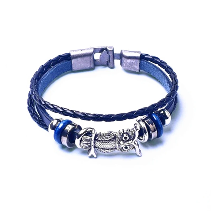 Винтажный Мужской кожаный браслет череп Звездный глаз многослойный с подвеской