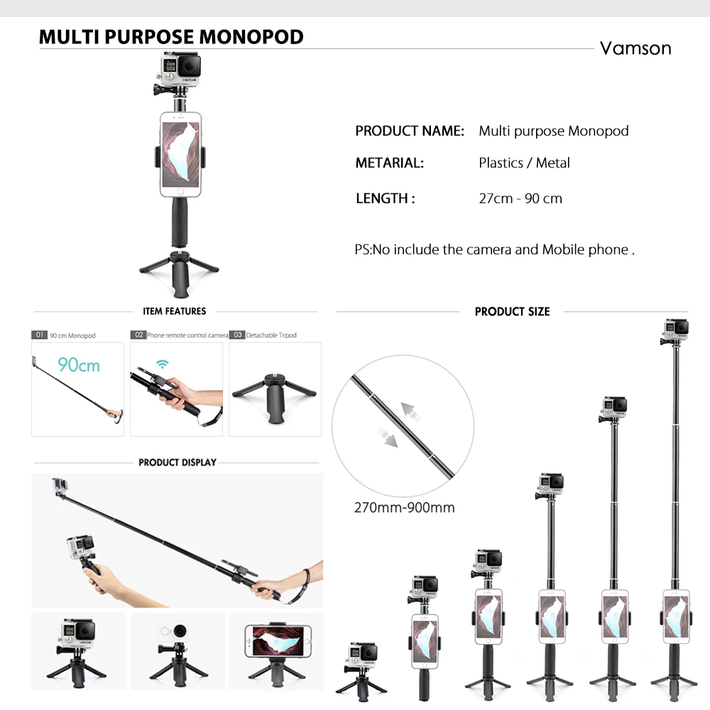 Vamson for GoPro Hero 10 9 Accessories Kit Waterproof Housing Case Set for Go Pro Hero 10 9 Black Tripod Mount Monopod VS160 images - 6