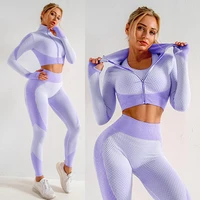 womens seamless fitness clothin long sleeved shirt gym wear sports bra elastic running leggings high waist training yoga pants