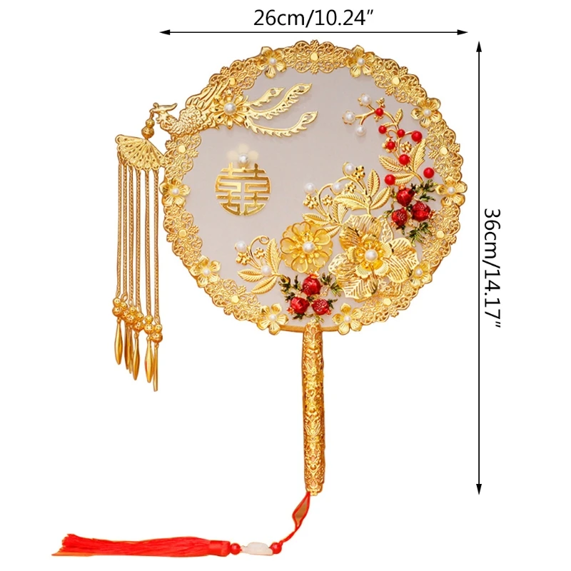 68UC-abanico de estilo chino Vintage para decoraci&oacute;n de bodas, abanicos decorativos para novia, redondos, de mano, para fiesta tradicional china-5