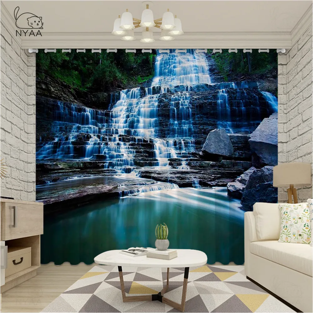 Занавеска занавеска водопад в горном лесу под большим небом|Занавески| |