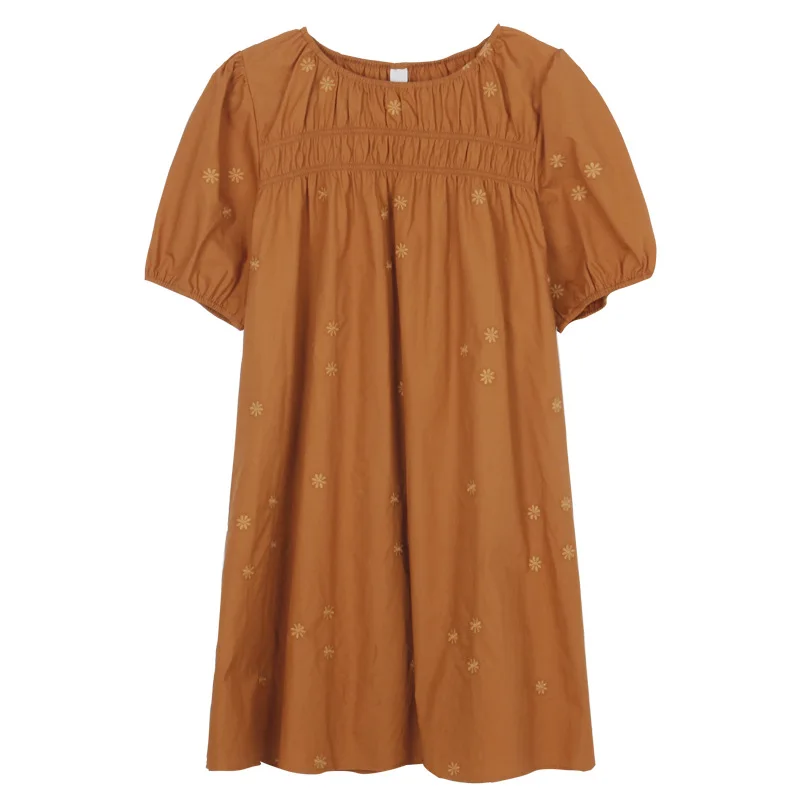 

Embroidery Puff Sleeve Dress Female 2021 Summer Loose Cute Youth-Looking Girl's Dress