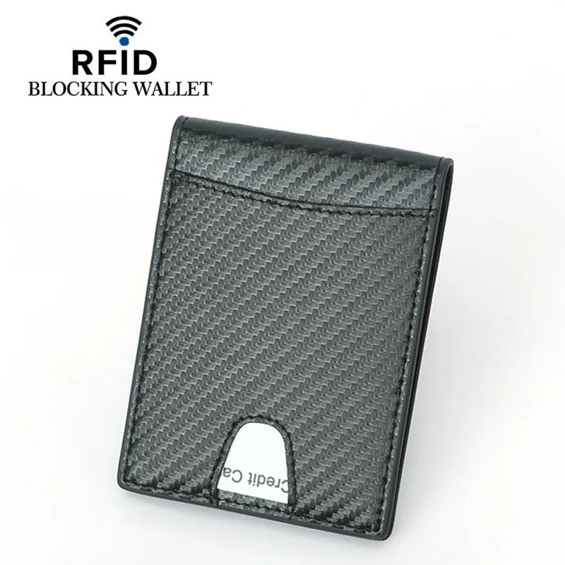 

Card Slim Wallet Money Clip Carbon Fiber Leather Blocking