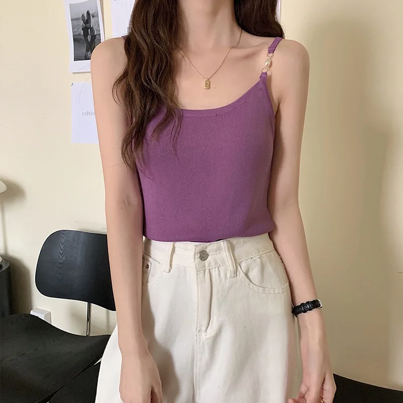 

2021 New Camisole Women Ride Summer Bottom Short Slim-Fit Sleeveless Top Bottoming Shirt