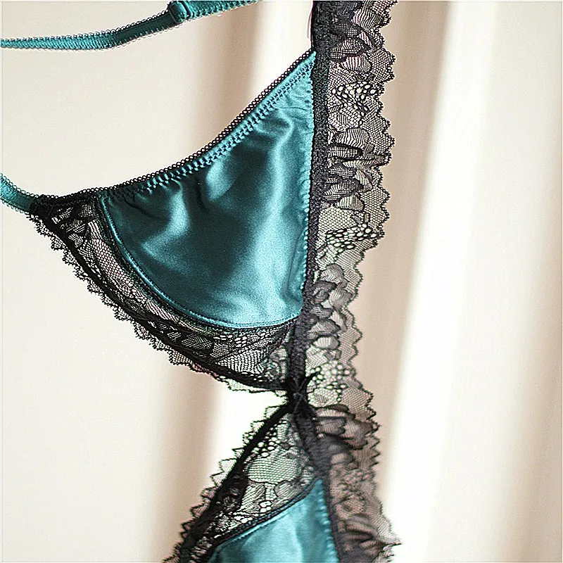 

Fashion lace comfortable wireless ultra-thin transparent cup women's lingerie bra set summer temptation