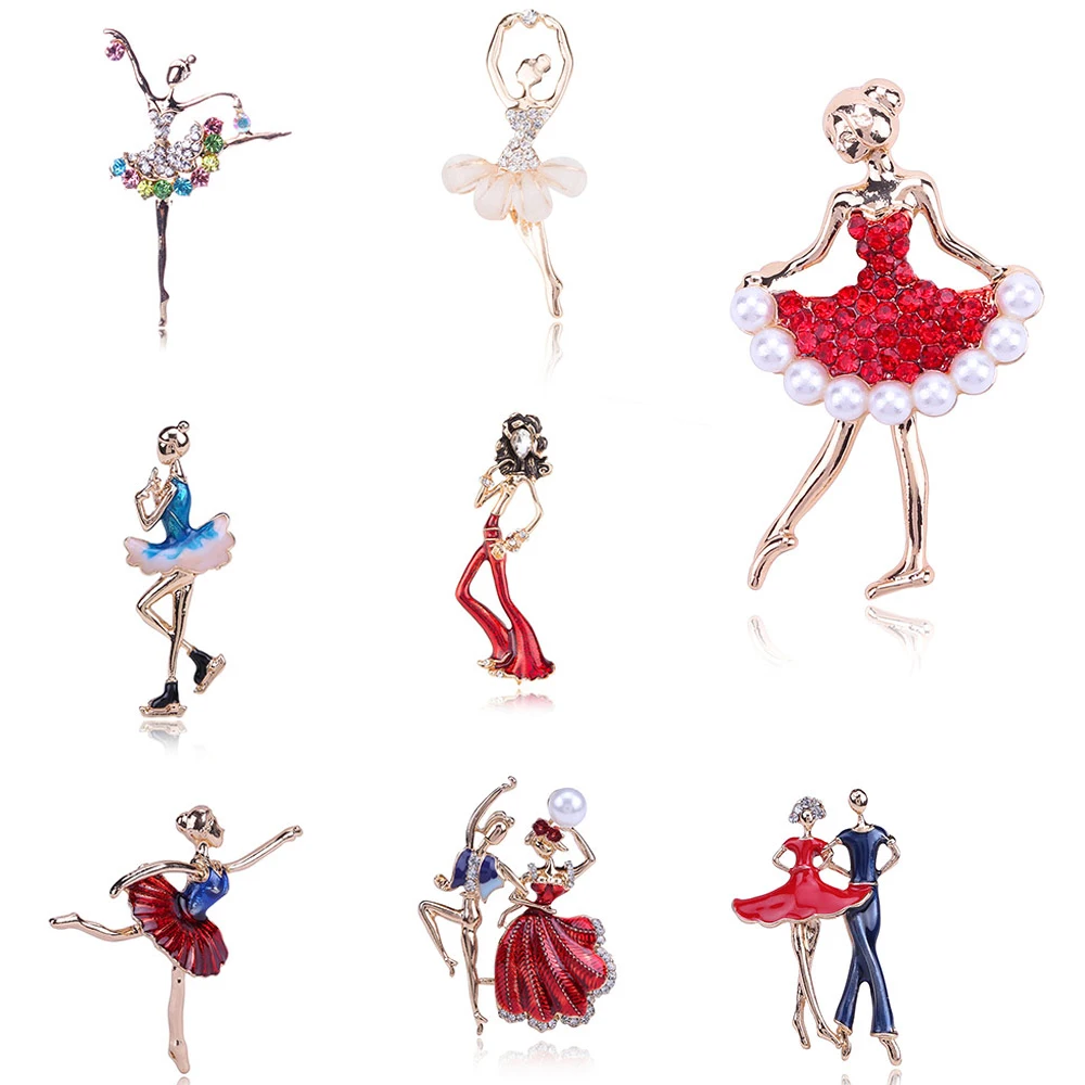 Эмалированная гимнастическая брошь с дизайном девочка Хрустальная стеклянная