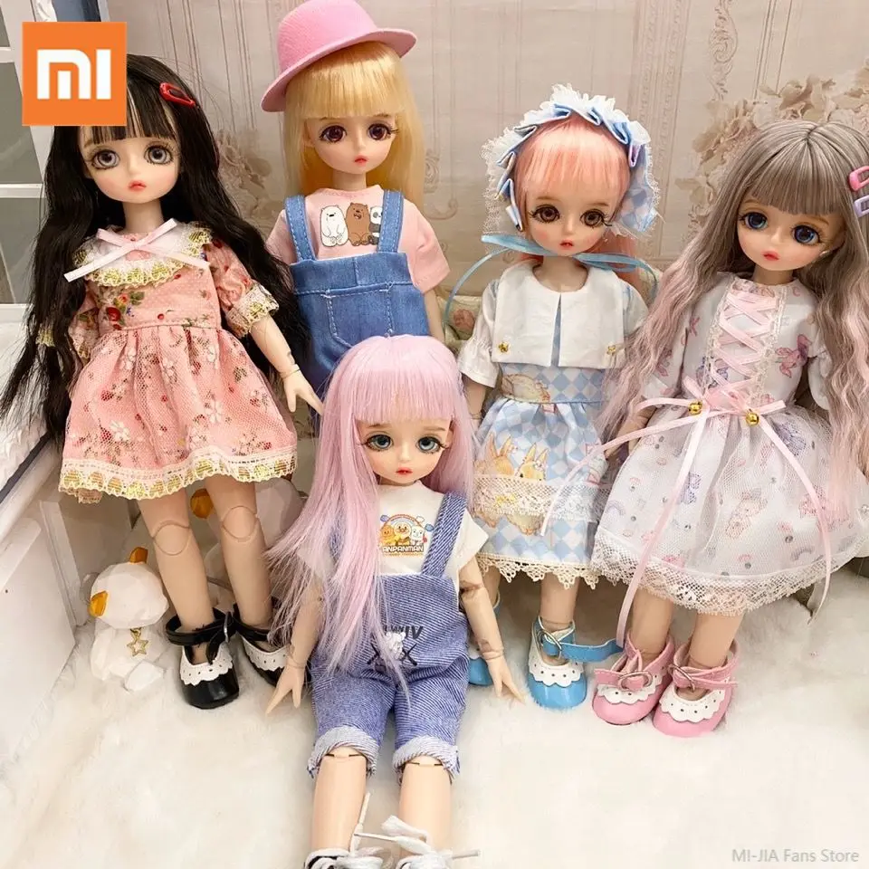 

Шарнирная кукла Xiaomi 30 см с подвижными суставами, 3D реалистичные глаза, высококачественное платье, можно одевать, модная Кукла, детская игруш...